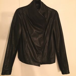 Vince Black Leather Scuba Jacket
